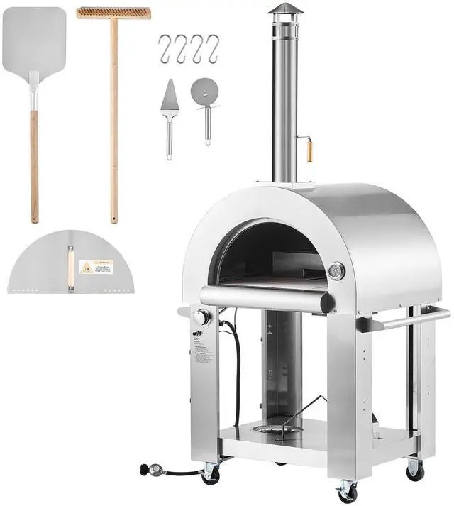 Main image of Dual Fuel Pizza Oven Outdoor, 26 in Portable Pizza Oven, Pellet & Gas Powered Outdoor Pizza-Maker with Thickened Cordierite Pizza-Stone, Easy to Move with Casters, for Camping and Backyard