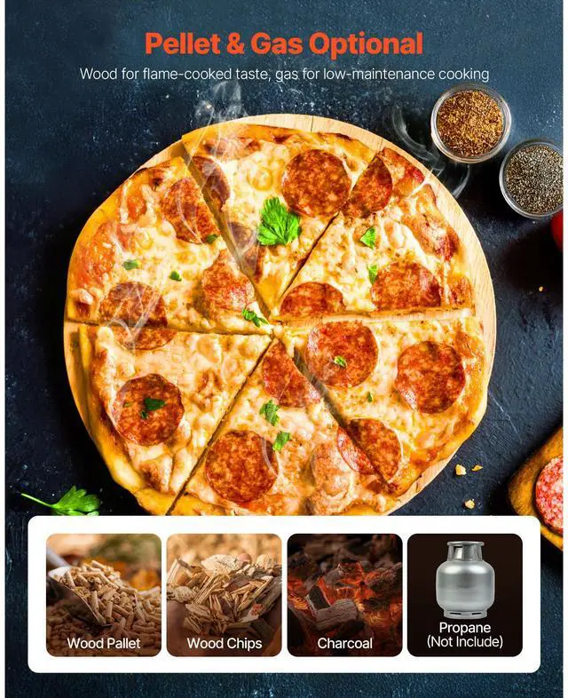 Alt view image 3 of 7 - Dual Fuel Pizza Oven Outdoor, 26 in Portable Pizza Oven, Pellet & Gas Powered Outdoor Pizza-Maker with Thickened Cordierite Pizza-Stone, Easy to Move with Casters, for Camping and Backyard