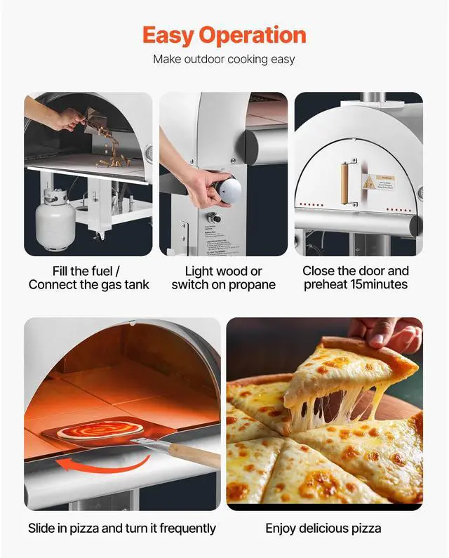 Alt view image 6 of 7 - Dual Fuel Pizza Oven Outdoor, 26 in Portable Pizza Oven, Pellet & Gas Powered Outdoor Pizza-Maker with Thickened Cordierite Pizza-Stone, Easy to Move with Casters, for Camping and Backyard