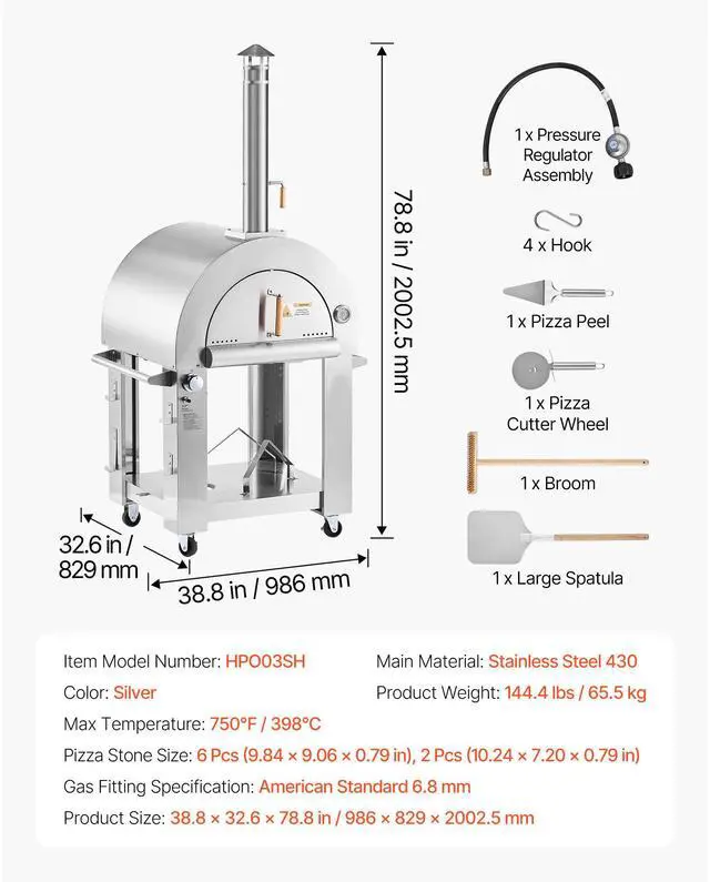 Alt view image 7 of 7 - Dual Fuel Pizza Oven Outdoor, 26 in Portable Pizza Oven, Pellet & Gas Powered Outdoor Pizza-Maker with Thickened Cordierite Pizza-Stone, Easy to Move with Casters, for Camping and Backyard