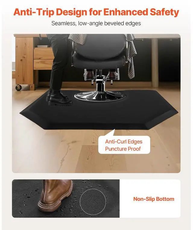Alt view image 7 of 8 - VEVOR Salon Mat for Hair Stylist, 4 x 5 FT Hexagon Salon Chair Mat Anti Fatigue, 1-inch Thickened Barber Shop Floor Mat with Round Cut Out, Easy-to-Clean PVC Surface & Anti-Trip Beveled Edges