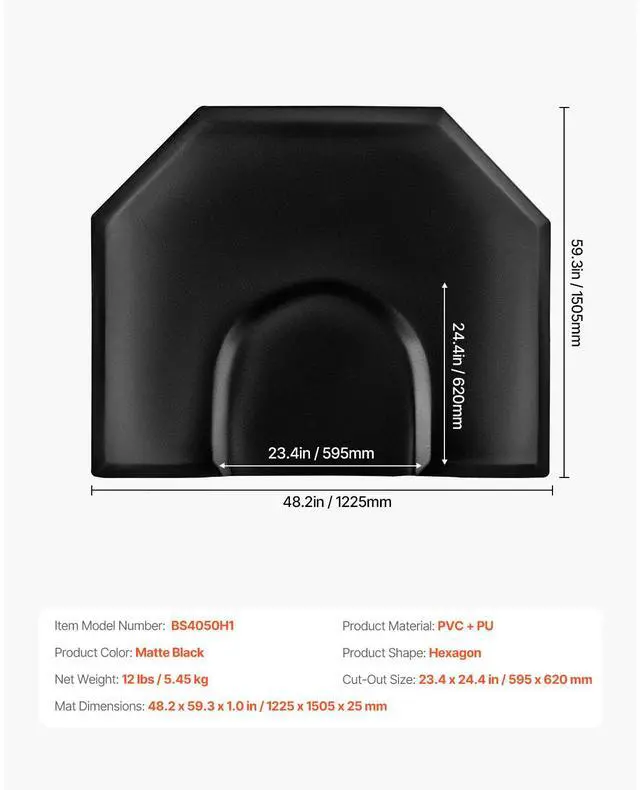 Alt view image 8 of 8 - VEVOR Salon Mat for Hair Stylist, 4 x 5 FT Hexagon Salon Chair Mat Anti Fatigue, 1-inch Thickened Barber Shop Floor Mat with Round Cut Out, Easy-to-Clean PVC Surface & Anti-Trip Beveled Edges