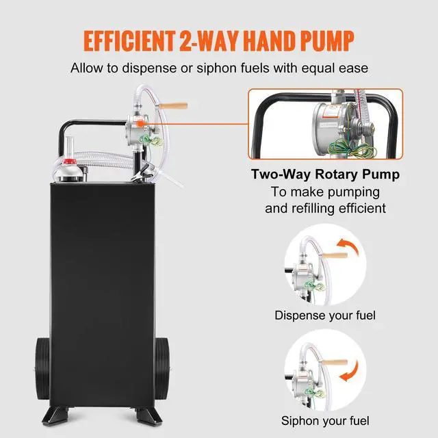 Alt view image 11 of 15 - VEVOR 30 Gallon Gas Caddy, Fuel Storage Tank with Wheels, Portable Fuel Caddy with Manuel Transfer Pump, Gasoline Diesel Fuel Container for Cars, Lawn Mowers, ATVs, Boats, More, Black