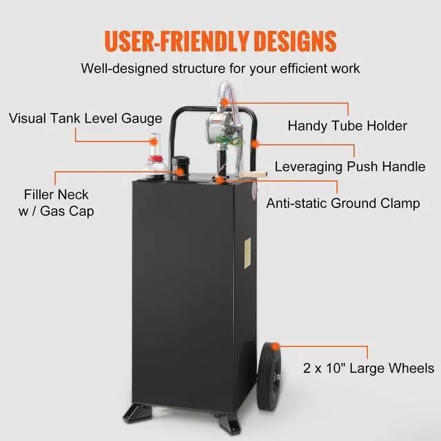 Alt view image 12 of 15 - VEVOR 30 Gallon Gas Caddy, Fuel Storage Tank with Wheels, Portable Fuel Caddy with Manuel Transfer Pump, Gasoline Diesel Fuel Container for Cars, Lawn Mowers, ATVs, Boats, More, Black