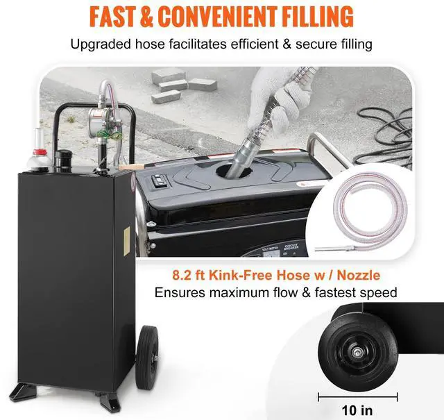 Alt view image 14 of 15 - VEVOR 30 Gallon Gas Caddy, Fuel Storage Tank with Wheels, Portable Fuel Caddy with Manuel Transfer Pump, Gasoline Diesel Fuel Container for Cars, Lawn Mowers, ATVs, Boats, More, Black