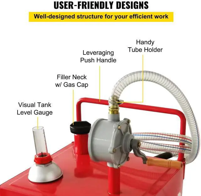 Alt view image 12 of 15 - VEVOR 30 Gallon Fuel Caddy, Gas Storage Tank & 4 Wheels, with Manuel Transfer Pump, Gasoline Diesel Fuel Container for Cars, Lawn Mowers, ATVs, Boats, More, Red