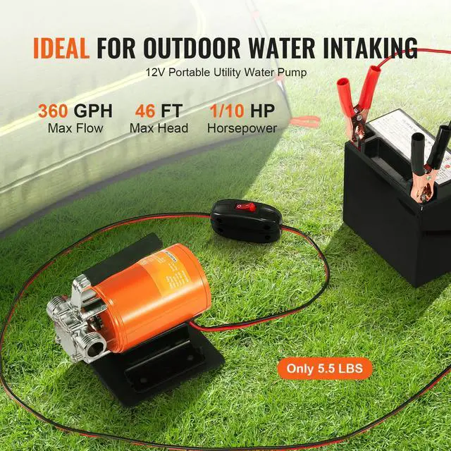 Alt view image 10 of 15 - VEVOR Water Transfer Pump, 12V DC 360 GPH 1/10HP, Portable Electric Utility Pump with 6 ft Suction Hose Kit, Impeller, Suction Strainer, for Garden, Rain Barrel, Pool, Pond, Hot Tub, Aquarium Draining