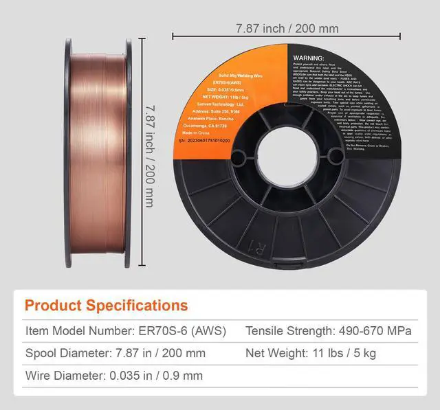 Alt view image 14 of 14 - VEVOR Solid MIG Welding Wire ER70S-6 0.035inch 11LBS Mild Steel MIG Welding Wire