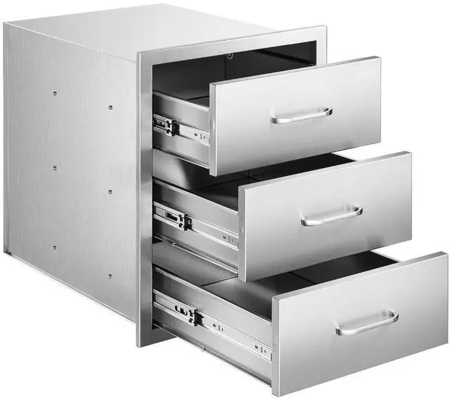 Alt view image 2 of 8 - VEVOR Outdoor Kitchen Drawers 18.11" W x 23.23" D x 23.23" H, Triple-Access Stainless Steel Modular Drawer Cabinet with Handles, BBQ Island Drawer for Outdoor Kitchen or BBQ Island Patio Grill Station