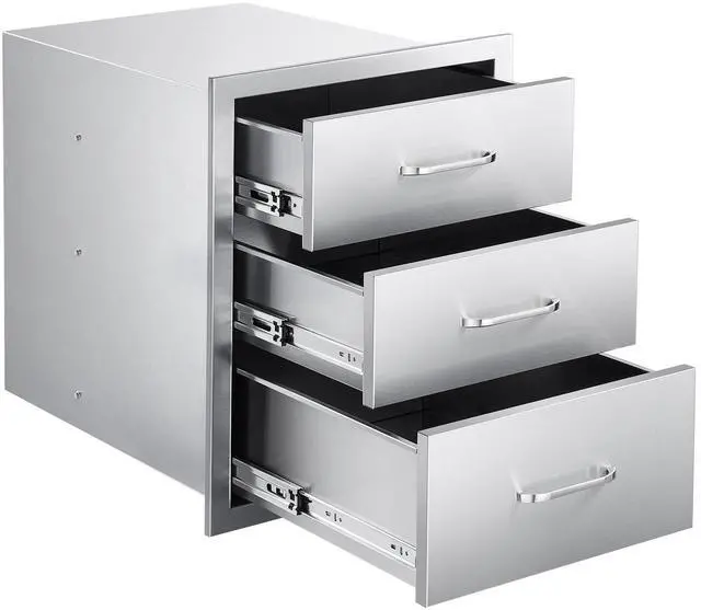 Alt view image 2 of 8 - VEVOR Outdoor Kitchen Drawers 18.11"W x 23.23"D x 23.23"H, Triple-Access Stainless Steel BBQ Drawers with Handles, BBQ Island Drawer for Outdoor Kitchens or Barbeque Island Patio Grill Station