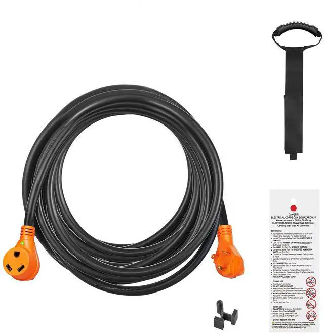 Alt view image 8 of 14 - VEVOR 25 ft RV Extension Cord, 30 Amp, Heavy Duty STW RV Power Cord, NEMA TT-30R Female NEMA TT-30P Male Plug, with LED Indicator Handle 15A Adapter, for RVs, trams, generators, campers, ETL Listed