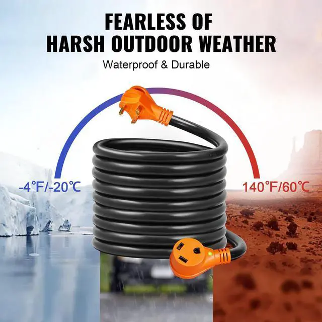 Alt view image 11 of 14 - VEVOR 25 ft RV Extension Cord, 30 Amp, Heavy Duty STW RV Power Cord, NEMA TT-30R Female NEMA TT-30P Male Plug, with LED Indicator Handle 15A Adapter, for RVs, trams, generators, campers, ETL Listed