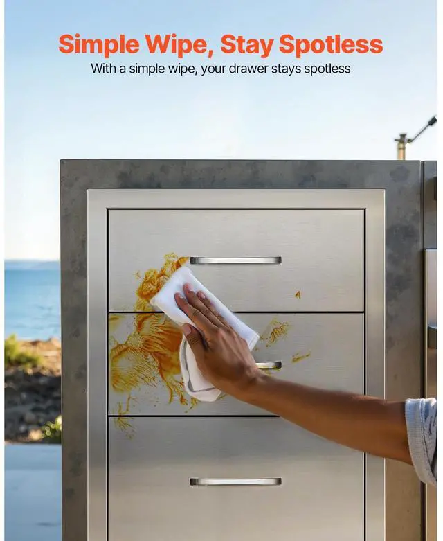 Alt view image 7 of 8 - VEVOR Outdoor Kitchen Drawers 18.11"W x 23.23"D x 23.23"H, Triple-Access Stainless Steel BBQ Drawers with Handles, BBQ Island Drawer for Outdoor Kitchens or Barbeque Island Patio Grill Station