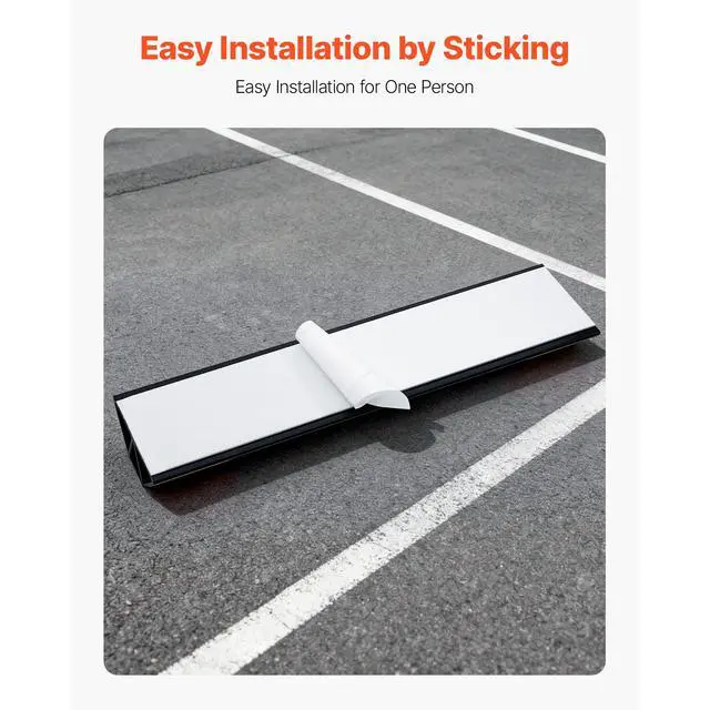 Alt view image 5 of 7 - Parking Stopper, 16 Inch 2 Pcs Heavy Duty Parking Aid for Garage, PP Curb Garage Floor Stopper with Reflective Strips, Vehicles Gadgets for Cars Vans Trucks Tire Wheel Guide Block Stops Bumpers