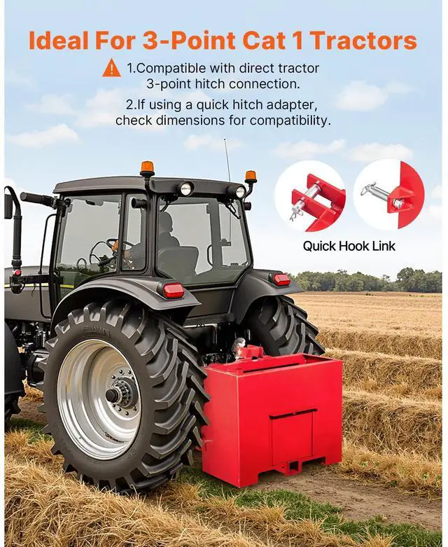 Alt view image 4 of 9 - VEVOR Ballast Box 3 Point Category 1 Tractor Quick Tach Hitch Counterweight Red