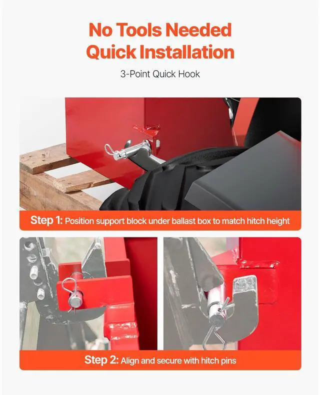 Alt view image 7 of 9 - VEVOR Ballast Box 3 Point Category 1 Tractor Quick Tach Hitch Counterweight Red