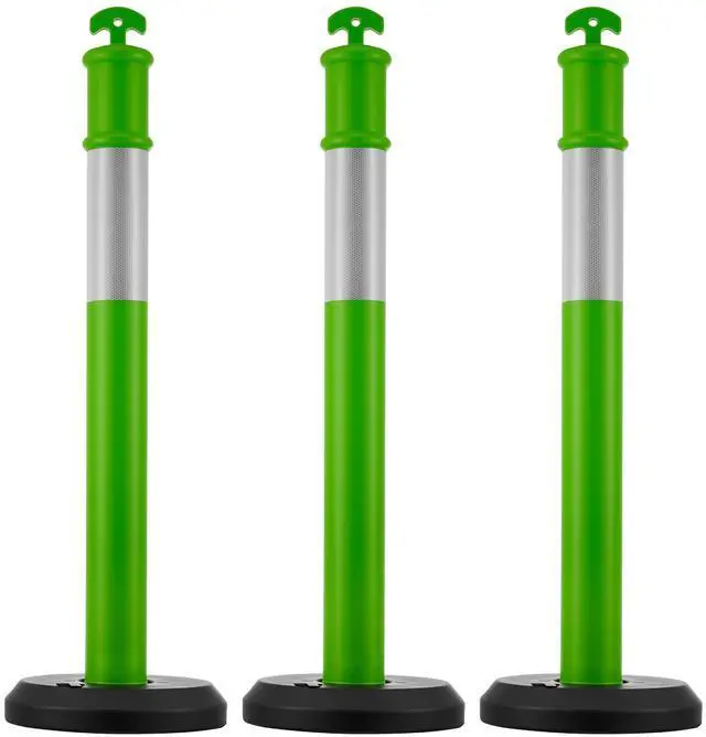Alt view image 2 of 8 - VEVOR 3 Packs Traffic Delineator Posts 48 in Safety Cones Fillable Base Green