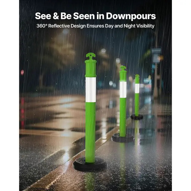 Alt view image 3 of 8 - VEVOR 3 Packs Traffic Delineator Posts 48 in Safety Cones Fillable Base Green