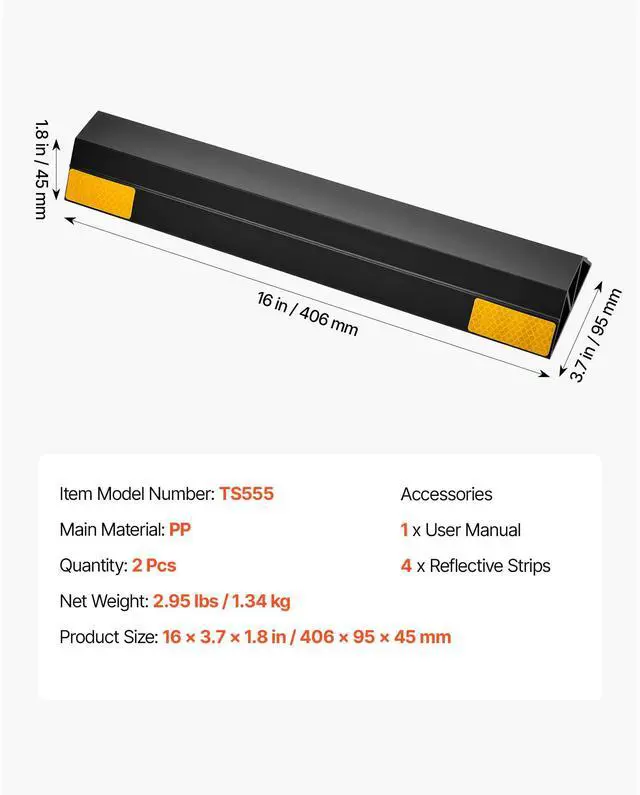Alt view image 7 of 7 - Parking Stopper, 16 Inch 2 Pcs Heavy Duty Parking Aid for Garage, PP Curb Garage Floor Stopper with Reflective Strips, Vehicles Gadgets for Cars Vans Trucks Tire Wheel Guide Block Stops Bumpers