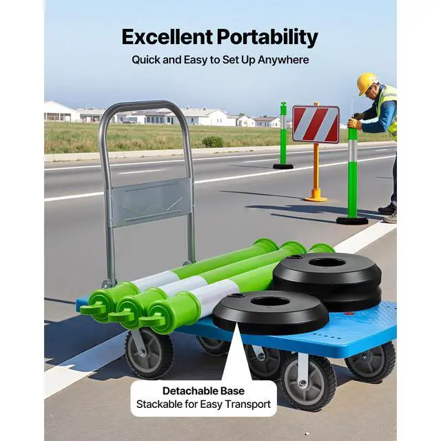 Alt view image 5 of 8 - VEVOR 3 Packs Traffic Delineator Posts 48 in Safety Cones Fillable Base Green