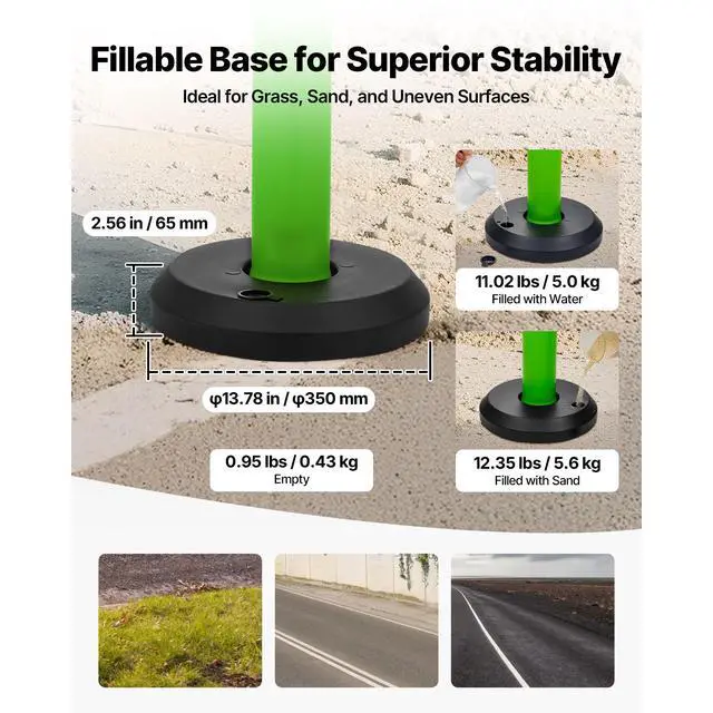 Alt view image 4 of 8 - VEVOR 3 Packs Traffic Delineator Posts 48 in Safety Cones Fillable Base Green