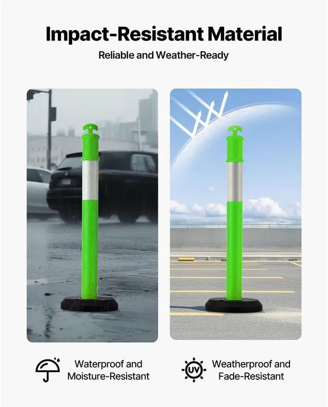 Alt view image 6 of 8 - VEVOR 3 Packs Traffic Delineator Posts 48 in Safety Cones Fillable Base Green