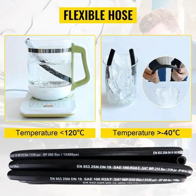 Alt view image 5 of 7 - Hydraulic Hose 3/8 inch x 100 ft, Coiled Hydraulic Hose 4800 PSI, Rubber Hydraulic Hose with 2 High-Tensile Steel Wire Braid, Bulk Hydraulic Hose -20°C to 140°C, Hydraulic Oil Flexible Hose