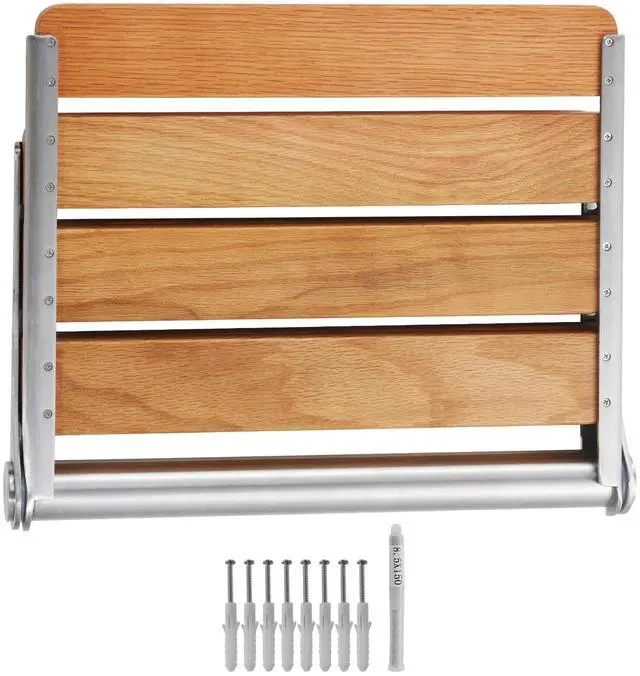 Alt view image 8 of 14 - VEVOR Folding Oak Shower Seat, 16.1" x 13.4" Unfolded, Wall Mounted Fold Up Shower Bench with 440 lbs Load Capacity, Space Saving Home Care Fold Down Shower Chair, for Seniors Pregnant Women Children