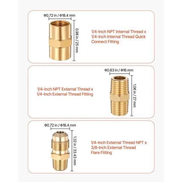 Alt view image 4 of 8 - VEVOR 7 Pcs RV Propane Quick Connect Fitting 1/4-Inch NPT x 3/8-Inch Flare