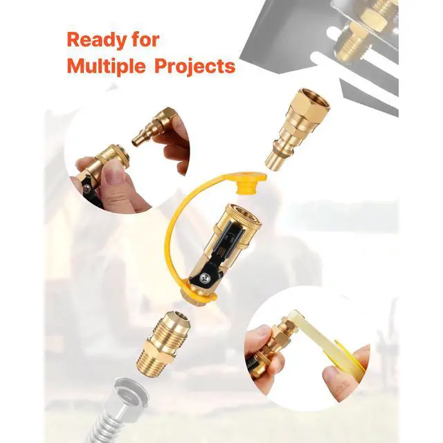 Alt view image 7 of 8 - VEVOR 7 Pcs RV Propane Quick Connect Fitting 1/4-Inch NPT x 3/8-Inch Flare