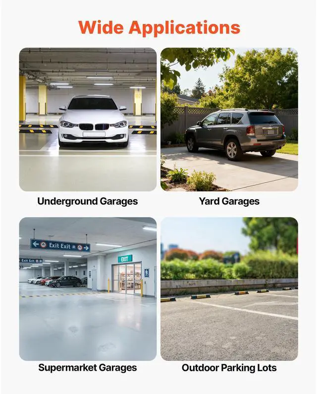 Alt view image 6 of 7 - Parking Stopper, 72 Inch Heavy Duty Parking Aid for Garage, Rubber Curb Garage Floor Stopper with Reflective Strips, Vehicles Gadgets for Cars Vans Trucks Tire Wheel Guide Block Stops Bumpers