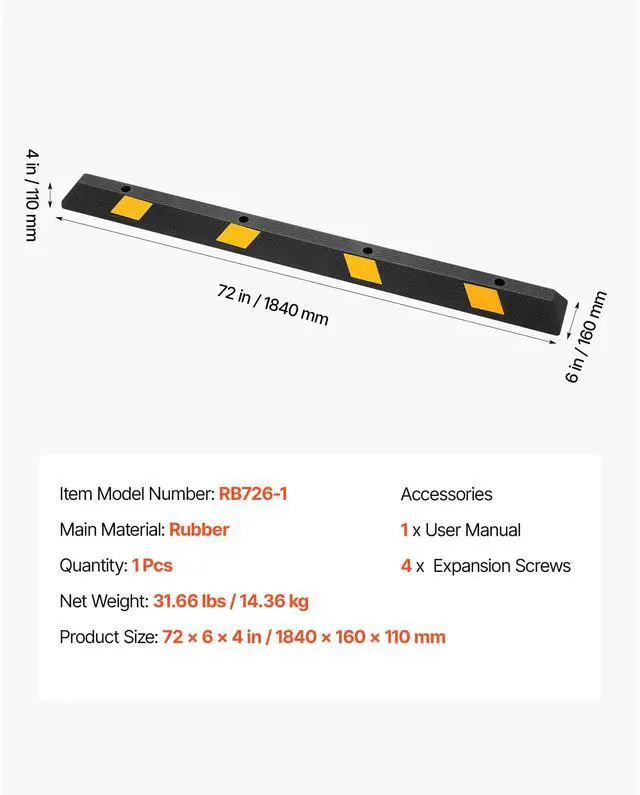 Alt view image 7 of 7 - Parking Stopper, 72 Inch Heavy Duty Parking Aid for Garage, Rubber Curb Garage Floor Stopper with Reflective Strips, Vehicles Gadgets for Cars Vans Trucks Tire Wheel Guide Block Stops Bumpers