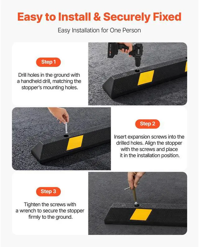 Alt view image 5 of 7 - Parking Stopper, 72 Inch Heavy Duty Parking Aid for Garage, Rubber Curb Garage Floor Stopper with Reflective Strips, Vehicles Gadgets for Cars Vans Trucks Tire Wheel Guide Block Stops Bumpers