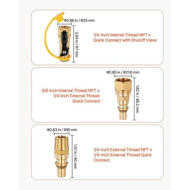 Alt view image 3 of 8 - VEVOR 7 Pcs RV Propane Quick Connect Fitting 1/4-Inch NPT x 3/8-Inch Flare