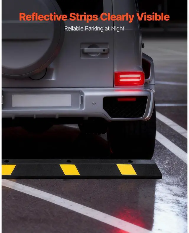 Alt view image 4 of 7 - Parking Stopper, 72 Inch 2 Pcs Heavy Duty Parking Aid for Garage, Rubber Curb Garage Floor Stopper with Reflective Strips, Aid Gadgets for Cars Vans Trucks Tire Wheel Guide Block Stops Bumpers