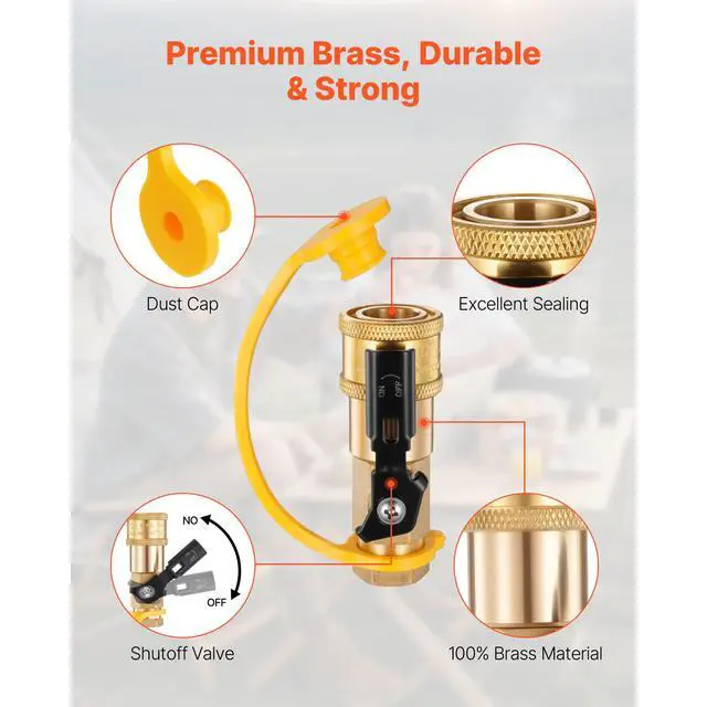 Alt view image 5 of 8 - VEVOR 7 Pcs RV Propane Quick Connect Fitting 1/4-Inch NPT x 3/8-Inch Flare