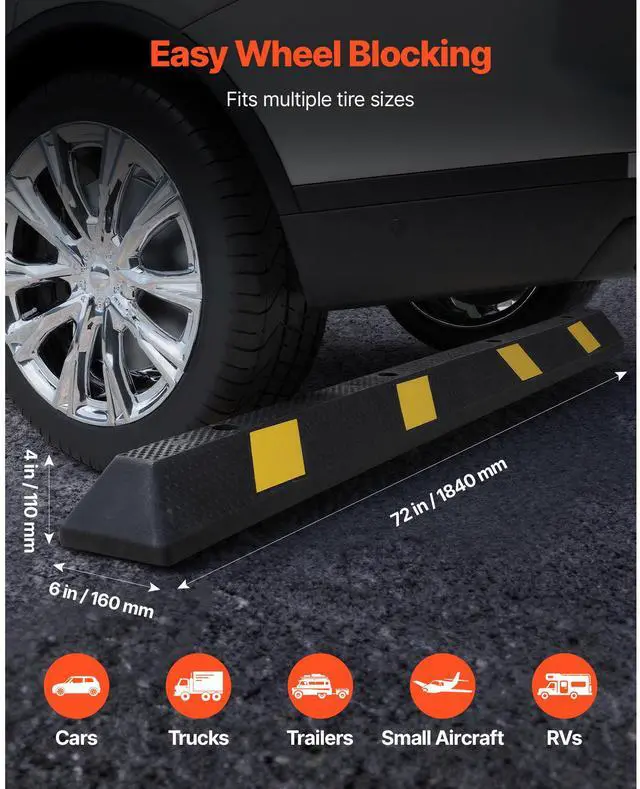 Alt view image 2 of 7 - Parking Stopper, 72 Inch 2 Pcs Heavy Duty Parking Aid for Garage, Rubber Curb Garage Floor Stopper with Reflective Strips, Aid Gadgets for Cars Vans Trucks Tire Wheel Guide Block Stops Bumpers