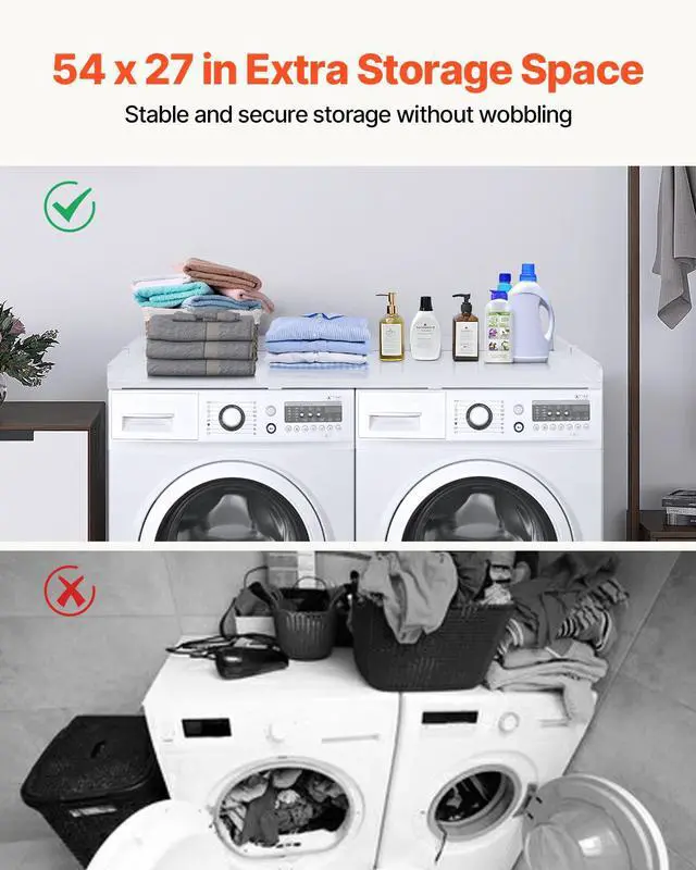 Alt view image 10 of 14 - VEVOR Washer Dryer Countertop, Laundry Wood Shelf Topper with Edge, 54" Width x 27" Depth Cover Guard Organizer for Washer and Dryer Laundry Hamper Counter Storage Organization (White)