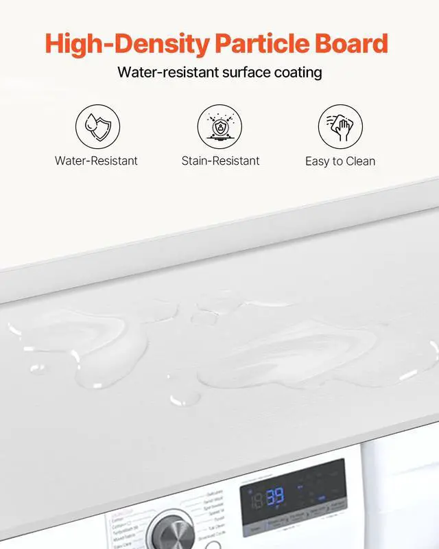 Alt view image 11 of 14 - VEVOR Washer Dryer Countertop, Laundry Wood Shelf Topper with Edge, 54" Width x 27" Depth Cover Guard Organizer for Washer and Dryer Laundry Hamper Counter Storage Organization (White)