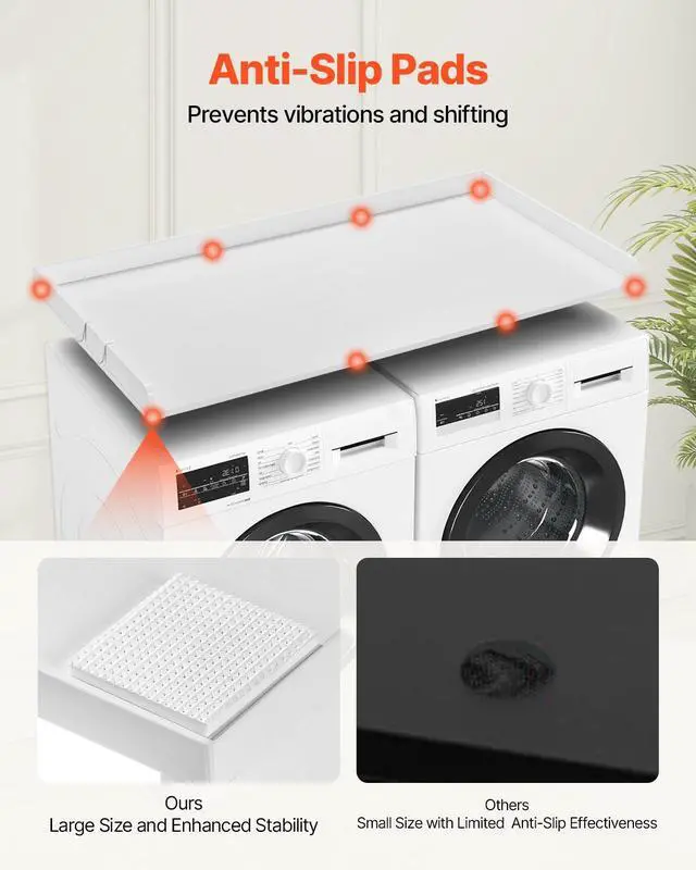 Alt view image 12 of 14 - VEVOR Washer Dryer Countertop, Laundry Wood Shelf Topper with Edge, 54" Width x 27" Depth Cover Guard Organizer for Washer and Dryer Laundry Hamper Counter Storage Organization (White)