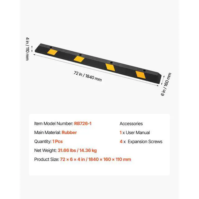 Alt view image 7 of 7 - Parking Stopper, 72 Inch 2 Pcs Heavy Duty Parking Aid for Garage, Rubber Curb Garage Floor Stopper with Reflective Strips, Aid Gadgets for Cars Vans Trucks Tire Wheel Guide Block Stops Bumpers