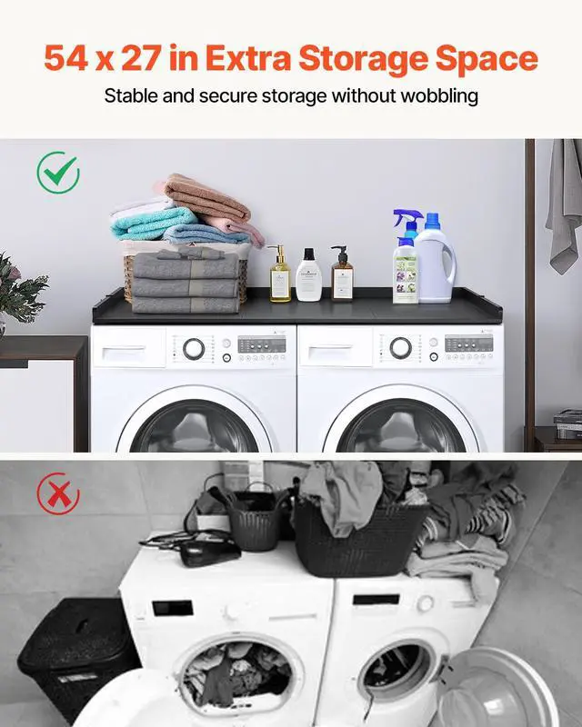 Alt view image 10 of 14 - VEVOR Washer Dryer Countertop, 27.5" Depth x 54" Width, Washer Dryer Wood Top for Laundry Room Organization with Edge Rails (Black)