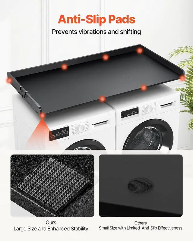 Alt view image 12 of 14 - VEVOR Washer Dryer Countertop, 27.5" Depth x 54" Width, Washer Dryer Wood Top for Laundry Room Organization with Edge Rails (Black)