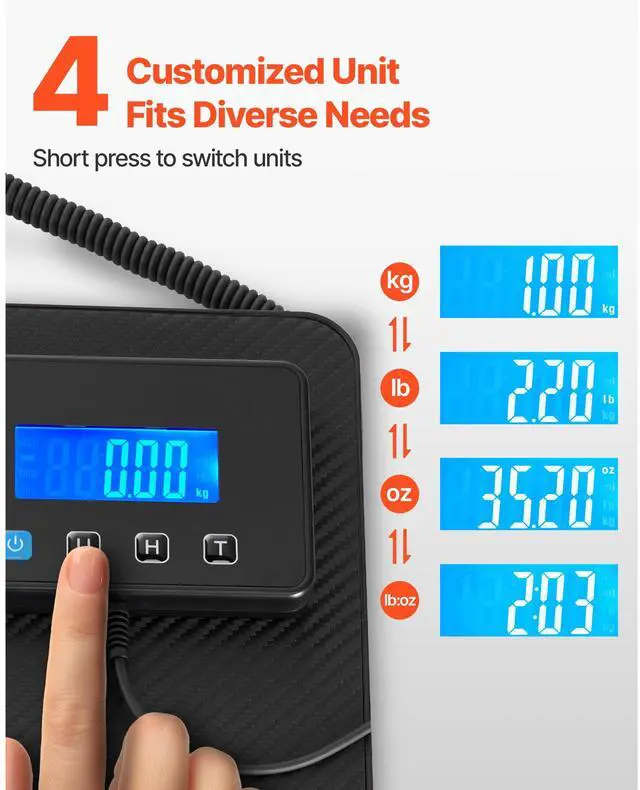 Alt view image 3 of 7 - Digital Postal Scale, 0.35 oz/3.5 oz Dual Accuracy, 440 lbs Commercial Weight Scale with Hold/Tare Function & LCD Display, Fit for Packages, Postage, Luggage, Battery & Charging Cable Included