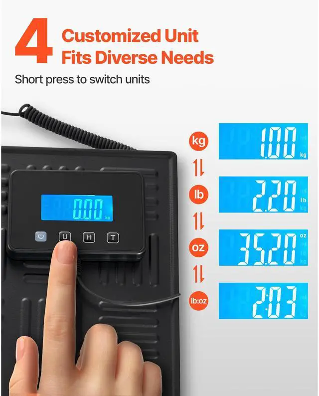 Alt view image 3 of 7 - Digital Postal Scale, 0.7 oz/3.5 oz Dual Accuracy, 660 lbs Commercial Weight Scale with Hold/Tare Function & LCD Display, Fit for Packages, Postage, Luggage, Battery & Charging Cable Included