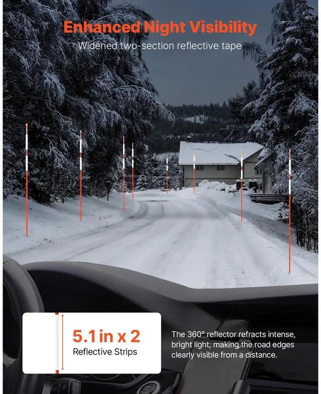Alt view image 3 of 7 - Driveway Markers, 20Pcs 58 in Long 5/16 in Dia, Hi-Visibility Driveway Reflectors with 12 in Steel Drill Bits, Reflective Snow Sticks Fiberglass Pole for Parking Lots, Walkways, Snow Plowing