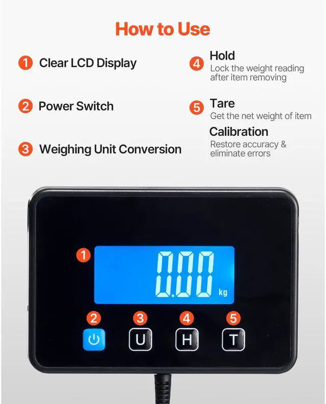 Alt view image 6 of 7 - Digital Postal Scale, 0.7 oz/3.5 oz Dual Accuracy, 660 lbs Commercial Weight Scale with Hold/Tare Function & LCD Display, Fit for Packages, Postage, Luggage, Battery & Charging Cable Included