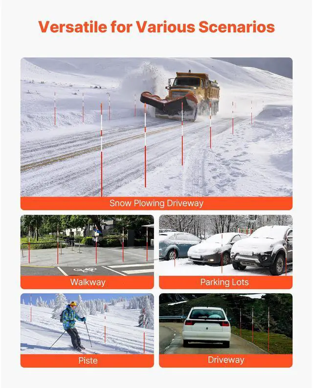 Alt view image 6 of 7 - Driveway Markers, 20Pcs 58 in Long 5/16 in Dia, Hi-Visibility Driveway Reflectors with 12 in Steel Drill Bits, Reflective Snow Sticks Fiberglass Pole for Parking Lots, Walkways, Snow Plowing