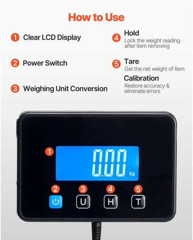 Alt view image 6 of 7 - Digital Postal Scale, 0.35 oz/3.5 oz Dual Accuracy, 440 lbs Commercial Weight Scale with Hold/Tare Function & LCD Display, Fit for Packages, Postage, Luggage, Battery & Charging Cable Included