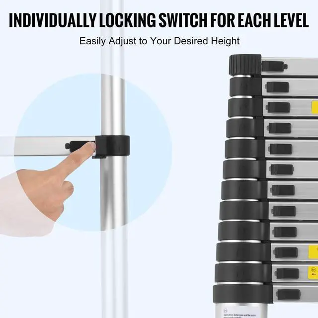 Alt view image 5 of 8 - VEVOR Telescoping Ladder, 16.4FT Aluminum Lightweight Extension Ladder, Multi-button Retraction Collapsible Ladder, 375 LBS Capacity with Non-slip Feet, Portable Compact Ladders for Home, RV, Loft